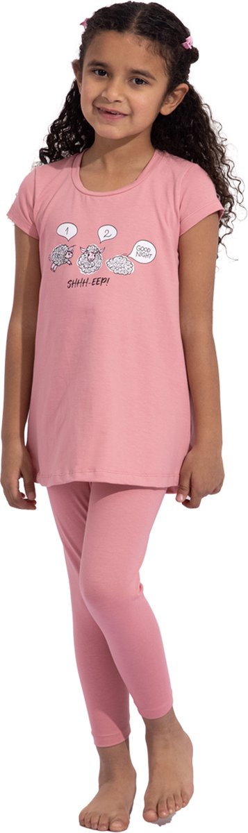 VANILLA -  Sheep meisjes pyjama  - Pyjamasets - Tweedelig - Egyptisch katoen - Roze - PJ532 - 6-7 jaar