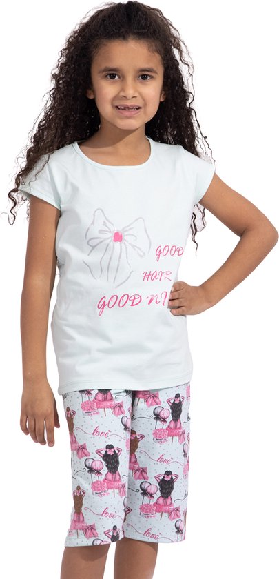 VANILLA -  Goodnight meisjes pyjama  - Pyjamasets - Tweedelig - Egyptisch katoen - Blauw - PJ524 - 6-7 jaar