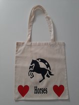 Horses - Bedrukte tas - Katoenen tas - Shopper - Bedrukte tassen - Shopping bag - Paarden kado