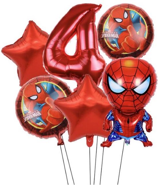 Spider-man folie ballon ballonnen set van 6 - verjaardag - thema - kinderfeest - 4 jaar