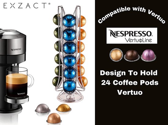 EXZACT Koffiecapsulehouder, compatibel met Vertuo, niet verkocht of gemaakt door Vertuo, draaibare padhouder (maximale capaciteit van 24, pads niet inbegrepen