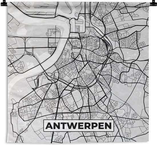 Tapisserie - Tissu mural - België - Anvers - Plan de la ville - Carte - Zwart Wit - Plan d'étage - 180x180 cm - Tapisserie