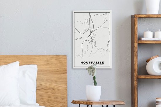Toile Peinture België – Houffalize – Plan de Ville – Carte – Zwart Wit – Carte - 20x30 cm - Décoration murale