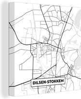 Canvas Schilderij België – Dilsen Stokkem – Stadskaart – Kaart – Zwart Wit – Plattegrond - 90x90 cm - Wanddecoratie