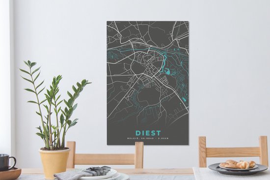 Toile Peinture België – Diest – Plan de Ville – Carte – Blauw – Carte - 60x90 cm - Décoration murale
