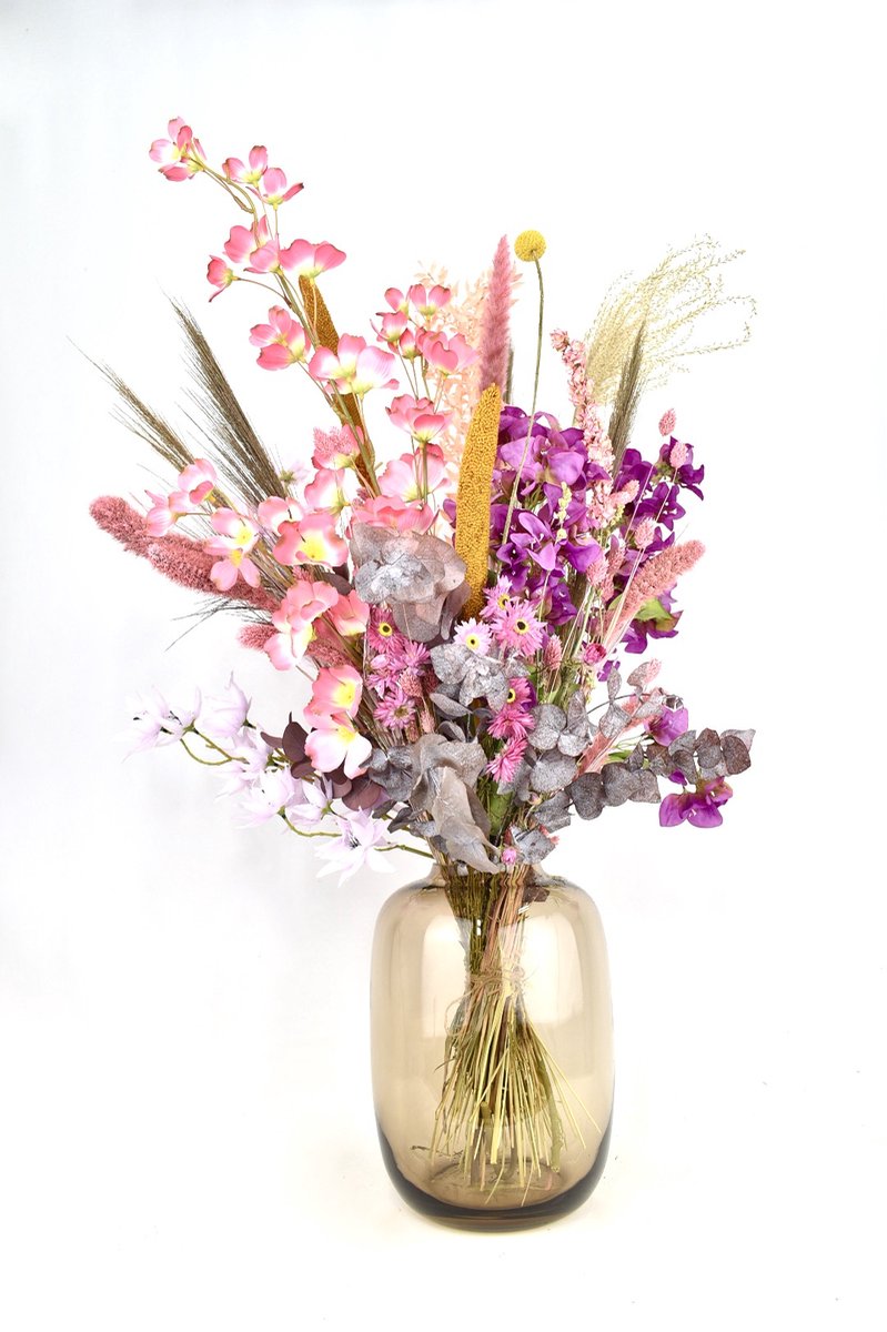 Natuurlijk Bloemen Droogbloemen met zijde bloemen - Boeket XL Luxe - 80 cm - Droogbloemen boeket XL - Natuurlijk Bloemen Roze