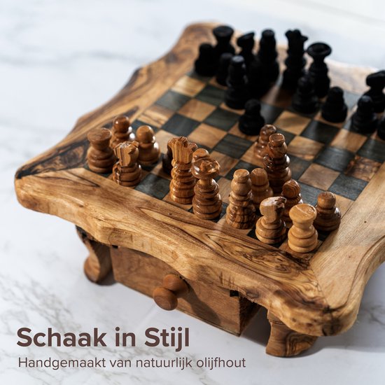 Thumbnail van een extra afbeelding van het spel Schaakbord Klein Ronde Afwerking – Schaakspel – Spellen – Spellen voor Volwassenen – Bordspellen – 100% Natuurlijk Olijfhout