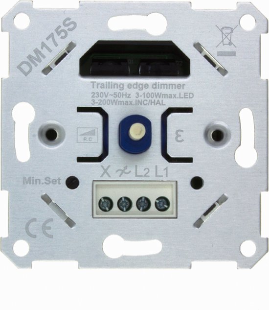 Led inbouwdimmer - Led dimmer - Inbouw, Type: RL, Led dimmen: 3-85W, Halogeen dimmen: 20 -250W