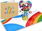 Popcards popupkaarten – Love is love Luchtballon Liefde is liefde Verliefd Hart Regenboog LHBTQ homo gay LHBT pop-up kaart 3D wenskaart