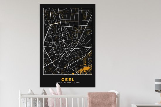 Muurstickers - Sticker Folie - Geel - Stadskaart - Kaart - Goud - Plattegrond - 80x120 cm - Plakfolie - Muurstickers Kinderkamer - Zelfklevend Behang - Zelfklevend behangpapier - Stickerfolie