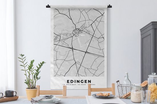 Tapisserie - Tapisserie - Carte - Carte - Plan de Ville - Enghien - België - Zwart Wit - 90x135 cm - Tapisserie