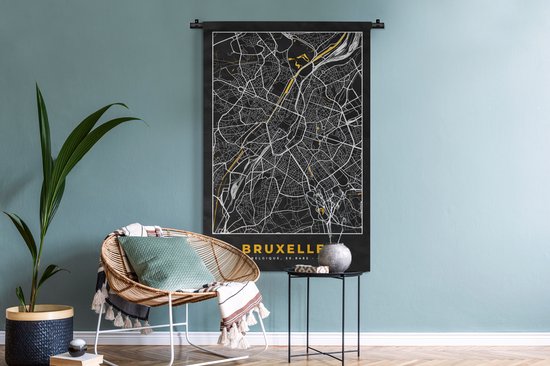 Tapisserie - Toile murale - Bruxelles - Plan de la ville - Or - Carte - Carte - 90x135 cm - Tapisserie