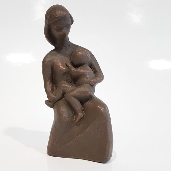 Geert Kunen / Skulptuur / Beeld / Mama met kind - Bruin / goud - 6 x 7 x 17 cm hoog.