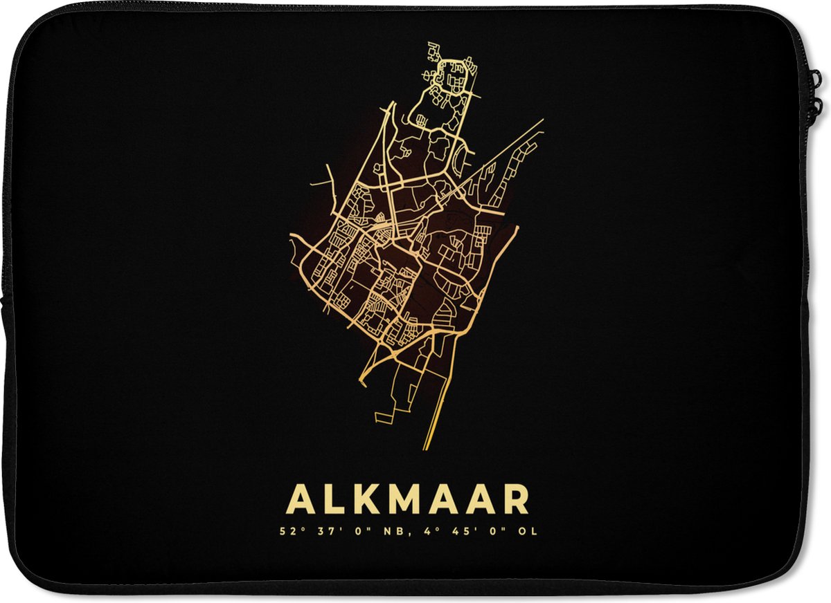 Laptophoes 13 inch - Stadskaart - Alkmaar - Kaart - Plattegrond - Nederland - Laptop sleeve - Binnenmaat 32x22,5 cm - Zwarte achterkant - Stadskaart
