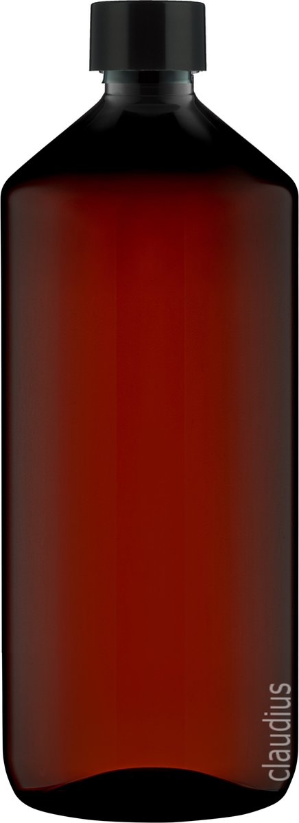 Lege Plastic Fles Apothekersfles 1 Liter PET Amber bruin - met zwarte dop - set van 10 Stuks - Navulbaar - Leeg