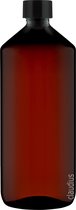 Lege Plastic Fles Apothekersfles 1 liter PET Amber bruin - met zwarte dop - set van 10 Stuks - Navulbaar - Leeg