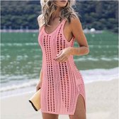 Gehaakt strand jurkje - Bikini cover up - Gypsy - Beach - Boho - Sexy strand jurkje - Roze - Medium - Zomer trui - Lounge - Ibiza