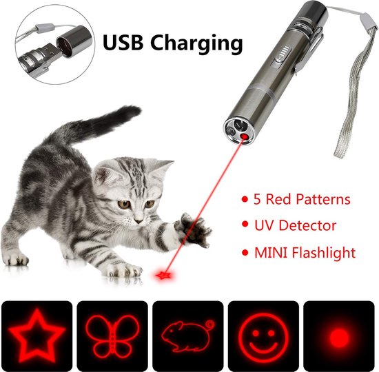 USB laserpen-7 in 1- kattenspeelgoed-rode laser- opbergzakje- LED- UV licht- USB oplaadbaar- laserlampje- Nieuw model 2020 - Merkloos