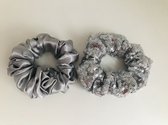Set van 2 Satijn & Pailletten Scrunchies - Zilver grijs - cadeau