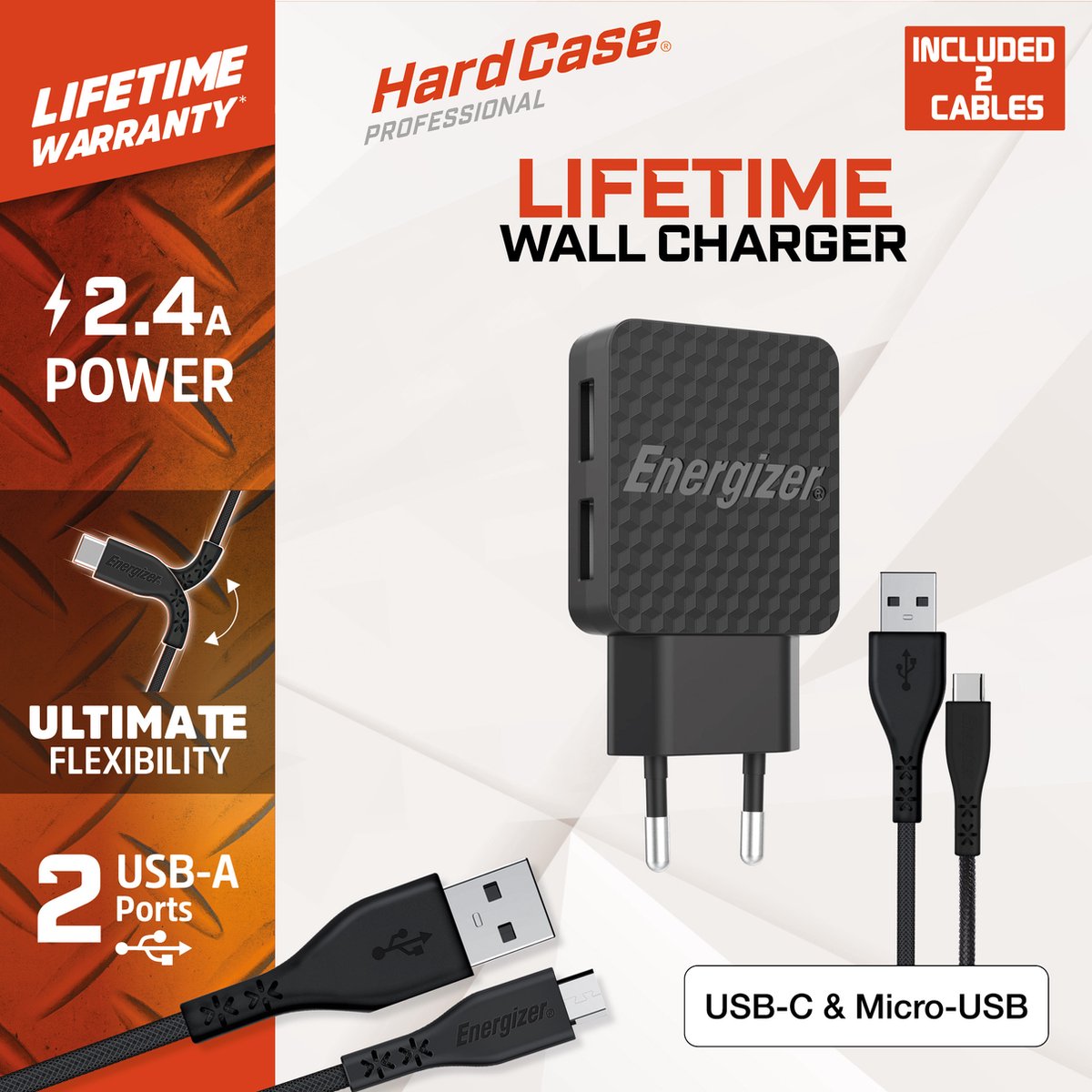 Energizer C520CKWH câble nylon tressé usb vers USB-C 2m