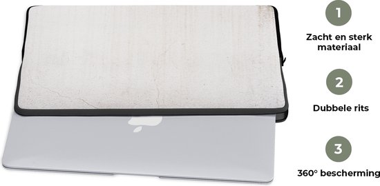 Housse pour ordinateur portable 15,6 pouces - Béton - Mur - Wit - Housse pour ordinateur portable - Dimensions intérieures 39,5x29,5 cm