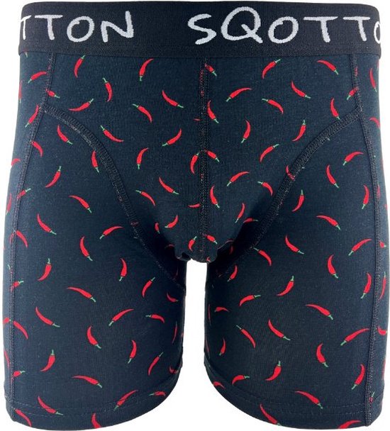 Boxershort - SQOTTON® - Chili Peppers - Zwart - Maat M