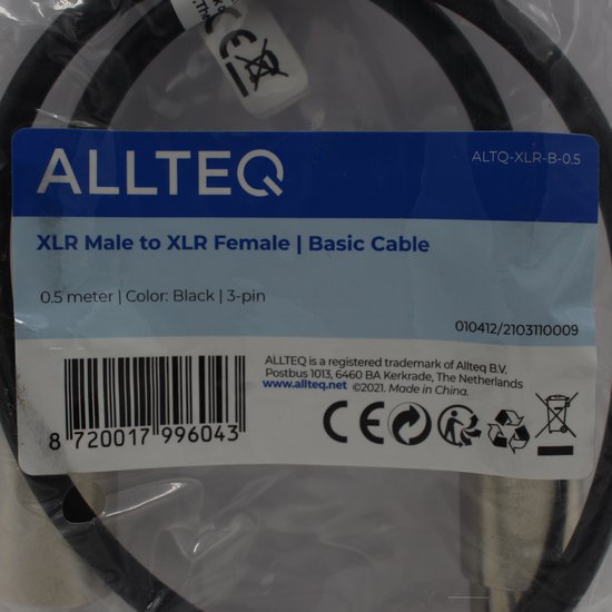 XLR kabel - Gebalanceerd - 0.5 meter - Zwart - Allteq