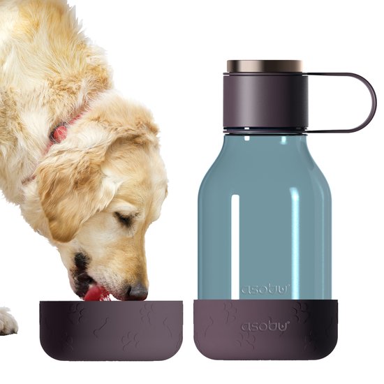 Asobu Dog Bowl Bottle Tritan Bordeaux Rood inhoud 1,5 liter incl. drinkbak voor de hond aan de onderkant - Asobu