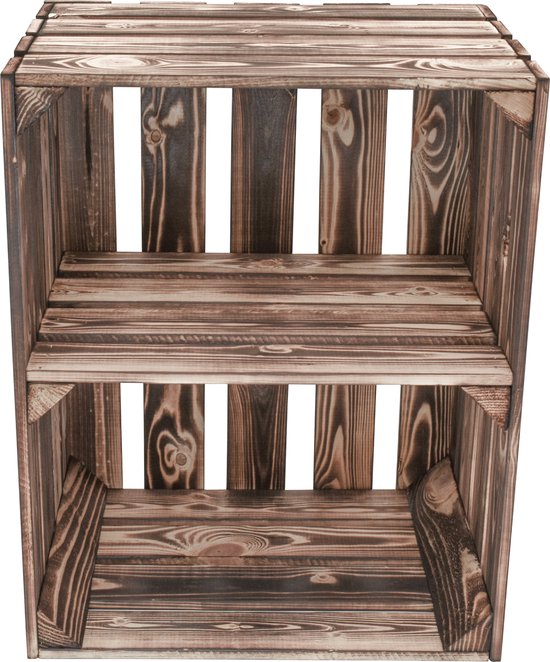 Wijnrek hout en leer - Tijdschriftenrek hout en leer 80cm