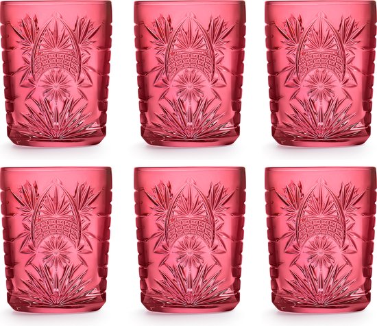 Libbey Drinkglas Atik Candy Pink - 350 ml / 35 cl - 6 Stuks - Vaatwasserbestendig - Vintage design - Hoge kwaliteit