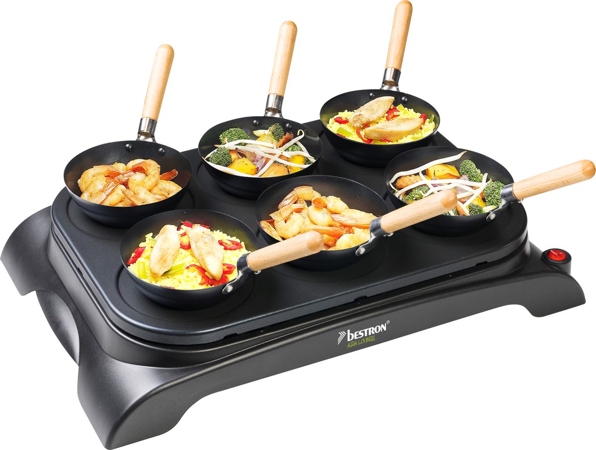 Bestron elektrische Party-Wok-Set, Gourmetstel met mini wok pannen voor 6  personen,... | bol.com