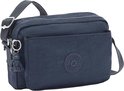 Donkerblauwe Kipling schoudertas met voorvak, Kipling logo en aapje als sleutelhanger.