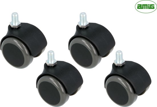 AMIG Set de 4 Roulettes de Meubles 50mm - Roulettes Pivotantes sans Frein - Fixation par Vis M8 - 50KG