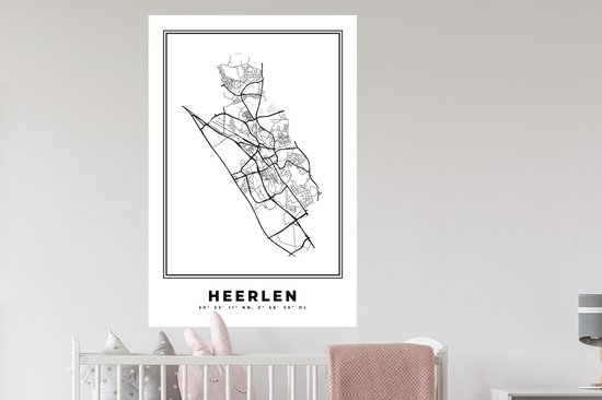 Stickers muraux - Carte - Plan d'étage - Plan de la ville - Heerlen - Pays- Nederland - Zwart et Wit - 80x120 cm - Feuille adhésive