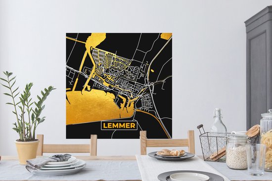 Stickers muraux - Lemmer - Black and Gold et Or - Plan de ville - Carte - Plan d'étage - 100x100 cm - Feuille adhésive XXL