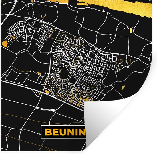 Stickers muraux - Beuningen - Black and Gold et Or - Carte - Plan d'étage - Plan de la ville - 120x120 cm - Feuille adhésive XXL