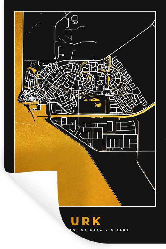 Stickers Stickers muraux - Urk - Black and Gold et Or - Plan de la ville - Plan d'étage - Carte - 40x60 cm - Feuille adhésive