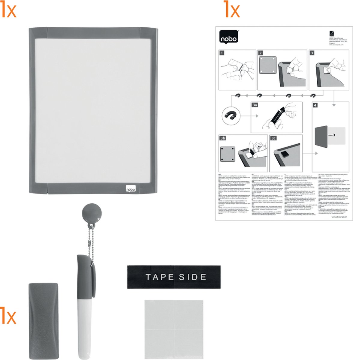 Nobo Mini Magnetisch Whiteboard - Inclusief Marker, Magneten, Wisser en Montage Pads - 21,6 x 28 cm - Geassorteerde kleur thumbnail 3