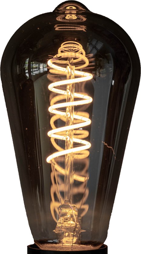 Zering - Filament lamp – Kooldraadlamp – Ø 6.4cm - E27 fitting – LED lamp – Spiraallamp – Edison lamp – Lamp - Dimbaar – Zwart Glas – 2200K - 4W - Warm - ST64