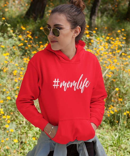 Moederdag Hoodie Momlife - Kleur Rood | Maat XS | Moederdag Cadeautje Voor Mama's