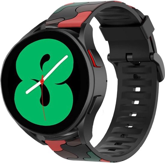 Strap-it Siliconen camouflage bandje - geschikt voor Samsung Galaxy Watch 6 / 6 Classic / Watch 5 / 5 Pro / Watch 4 / 4 Classic - camo rood