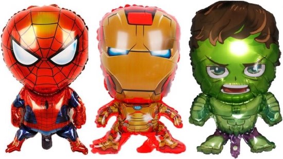 Avengers ballonnen set 3 stuks - Folie ballonnen - Helium - Leeg - Thema feest - Verjaardag - Superhelden - Ballonnen - Helium ballon - Spiderman - Hulk - Ironman - XL - Stoer - Superheld