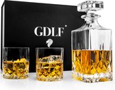 GDLF® Kristal Vintage Whiskey Karaf Set in een Luxe Geschenkdoos - Hoogwaardig Loodvrij Kristal - Decanteer Karaf - Made in Europe - 800 ml - Whisky Karaf met 2 Whiskey Glazen - Peaky Blinders - Kado Man - Cadeau voor Man