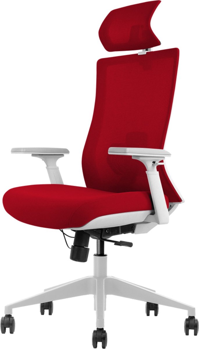 Euroseats ergonomische bureaustoel met hoofdsteun Verona. Uitvoering rug & zitting Rood. Voldoet aan de NEN EN 1335 norm.