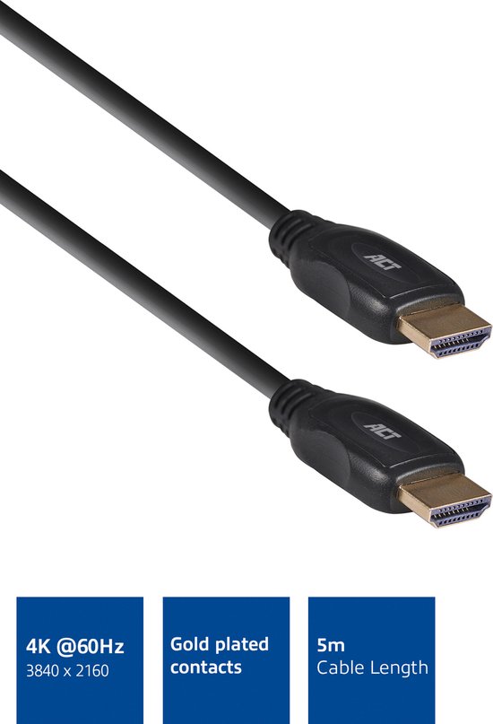 toegang Bestudeer Conform ACT HDMI 1.4 naar HDMI 1.4 High Speed Kabel, HDMI 4K@60Hz, Lengte 5 meter -  AC3805 | bol.com