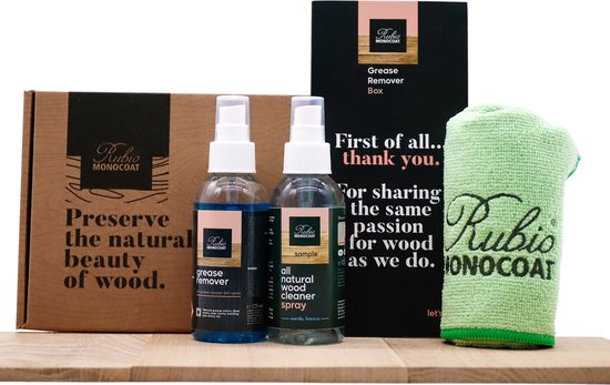 Foto: Rubio monocoat grease remover box vlekkenverwijderaar tegen vetvlekken in hout incl doek