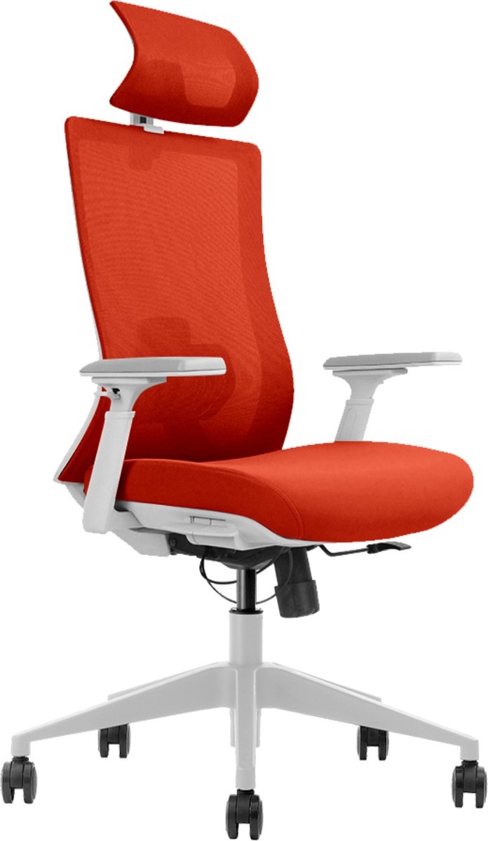 Euroseat ergonomische bureaustoel met hoofdsteun Verona. Uitvoering rug & zitting oranje. Voldoet aan de NEN EN 1335 norm.