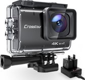 Crosstour Sport Action Camera 4k Wifi 50FPS 20MP - 40M Waterdicht Onderwatercamera - Upgraded Anti-Shake Time - Lapse met 2 Batterijen - Zwart