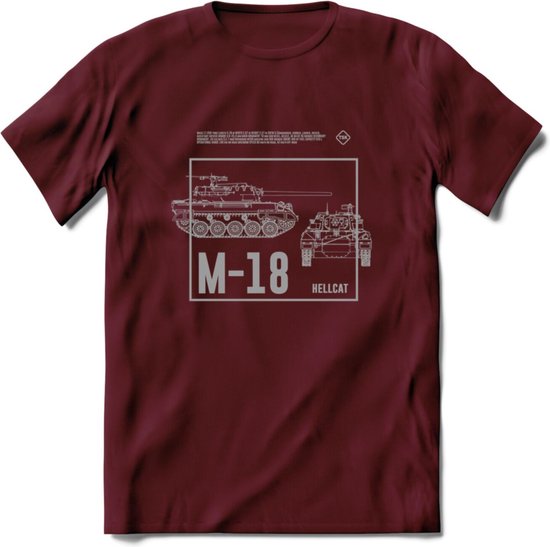 M18 Hellcat leger T-Shirt | Unisex Army Tank Kleding | Dames / Heren Tanks ww2 shirt | Blueprint | Grappig bouwpakket Cadeau - Burgundy - M