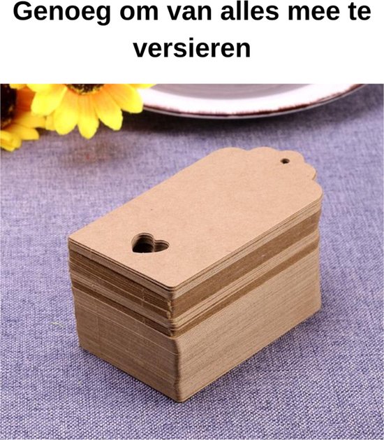 100 stks Kraft Paper Tag Blank voor Bruiloft Favour Kaarten, Gift Tag, DIY Tag, Bagagelabel, Prijs Label, Store Hang Tag (100) met Hart (bruin